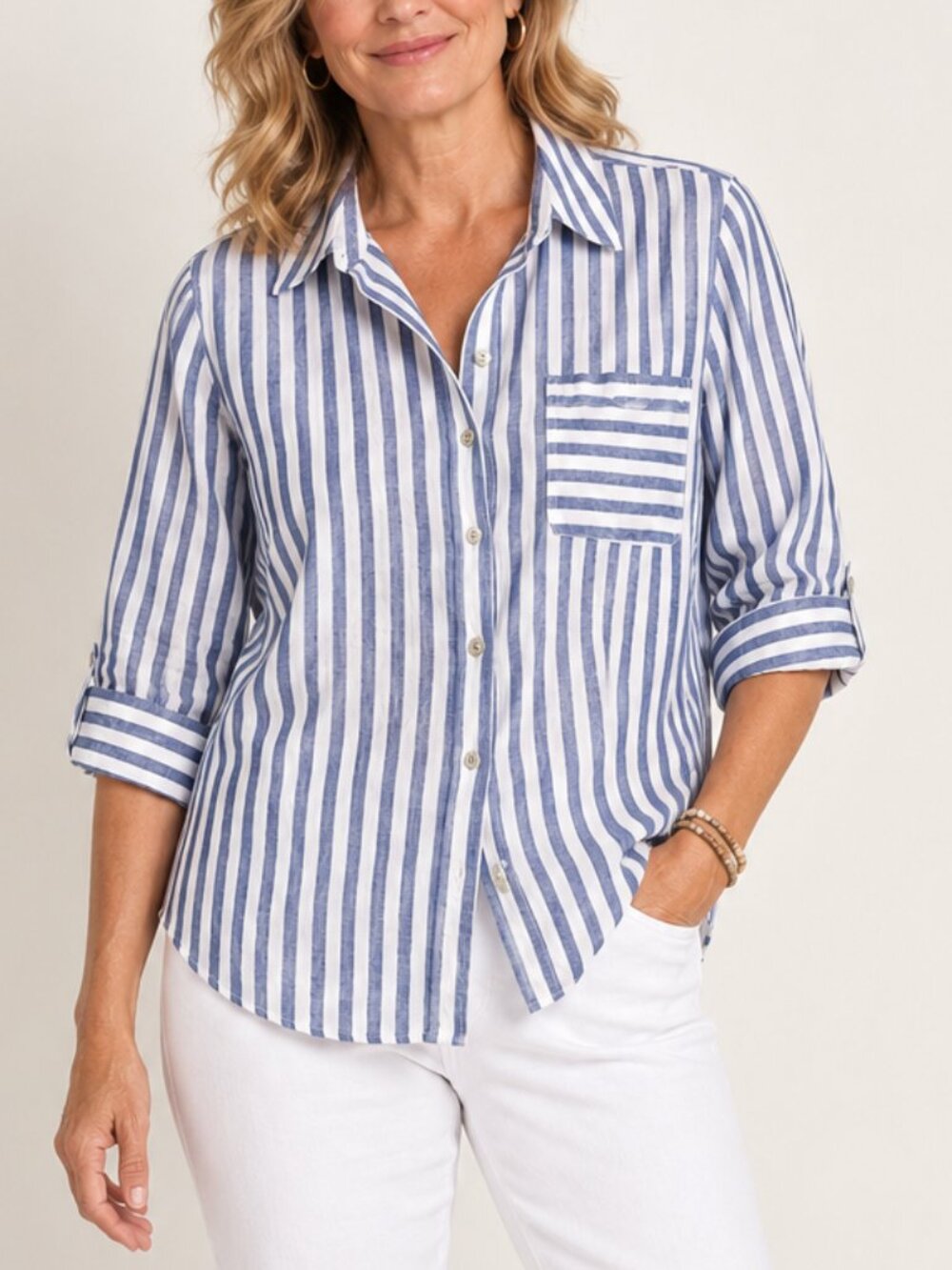 Chicos No Iron 100% Linen Button Up Shirt